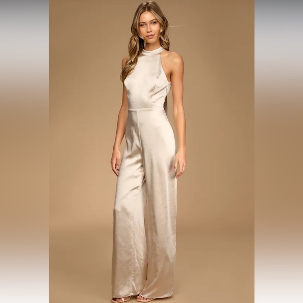 Lulus Cream Halter Jumpsuit